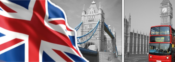 UK flag and typical london sights