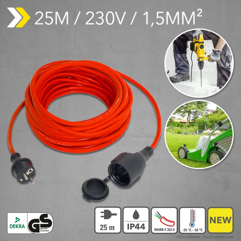 NEW Quality extension cable 25 m/230 V perfect for inside and outside