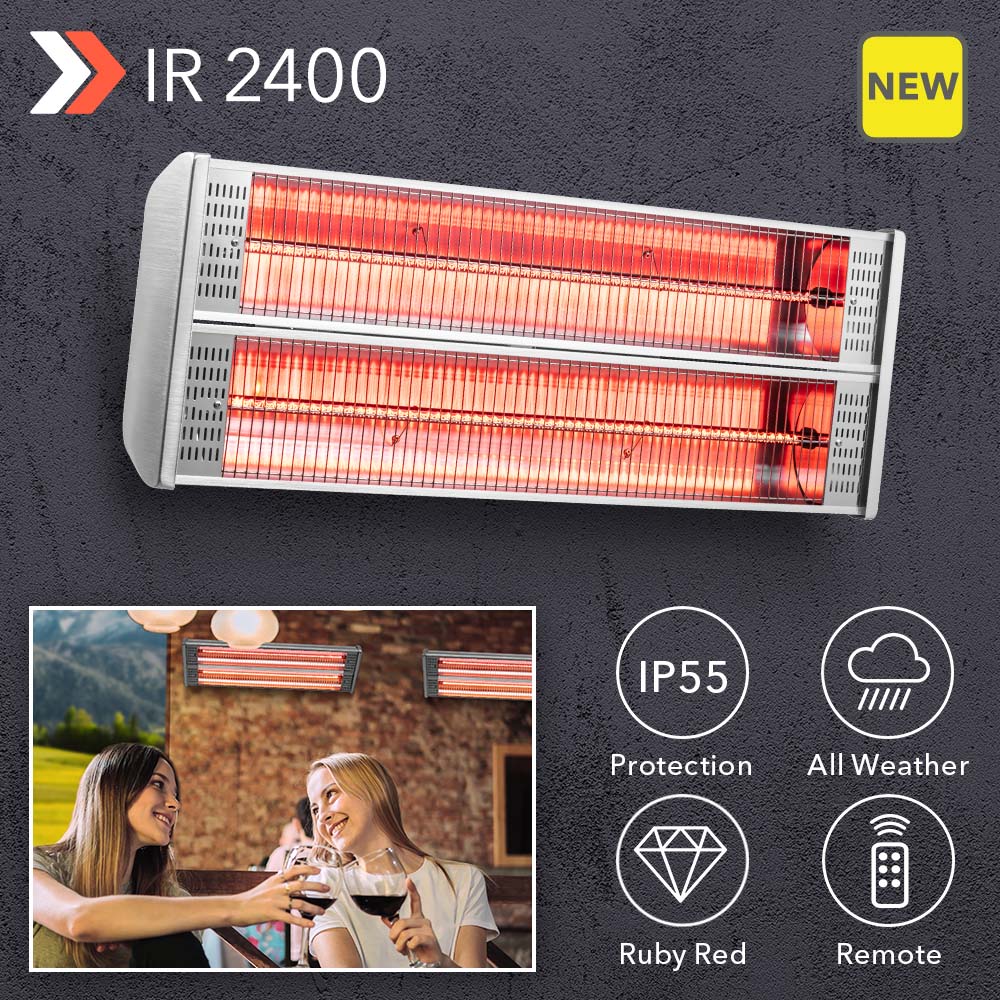 New Design- Infrared Radiant Heater IR 2400: twin radiant heater turns cooler days into summer days thanks to double heat output – finally available