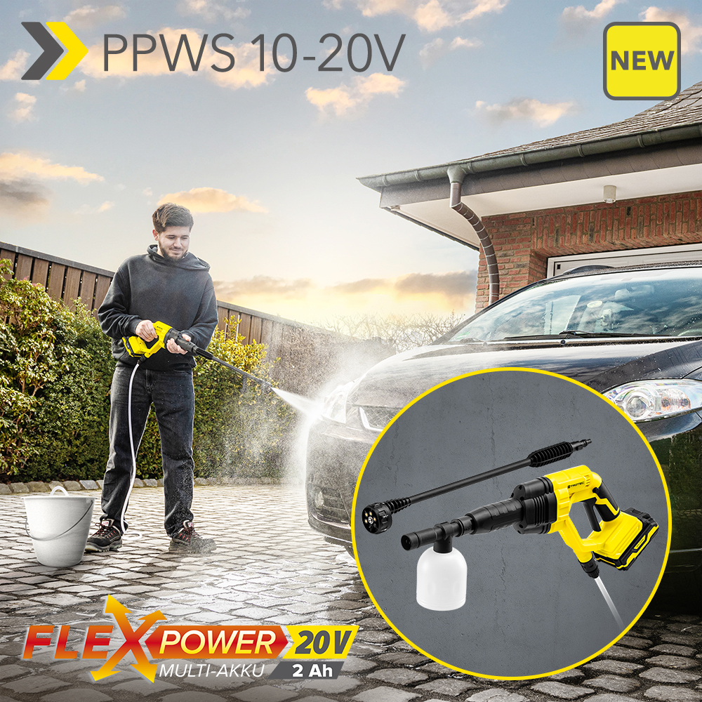 NEW cordless high-pressure cleaner 10-20V: with powerful 22 bar and six spray modes plus self-priming function for maximum freedom of movement