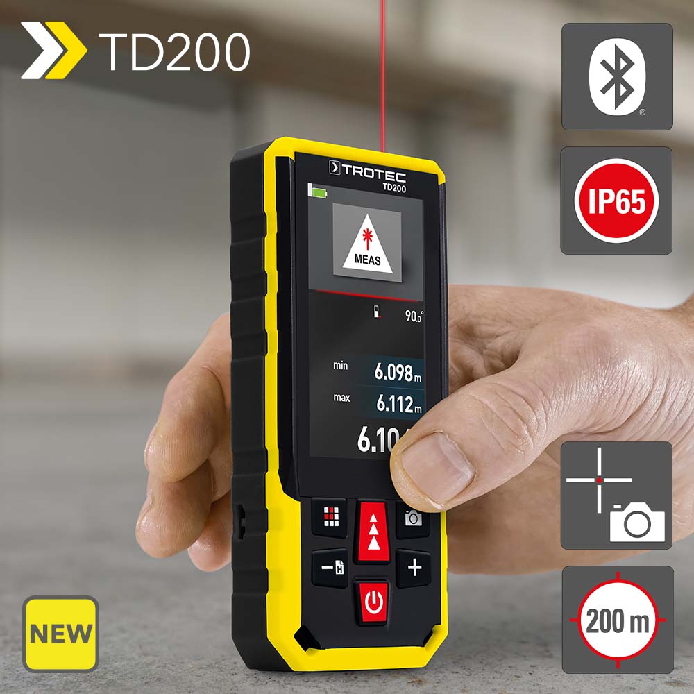 NEW Laser Distance Meter TD200: professional Trotec measuring device with a range of up to 200 m – fully equipped in terms of functions and performance