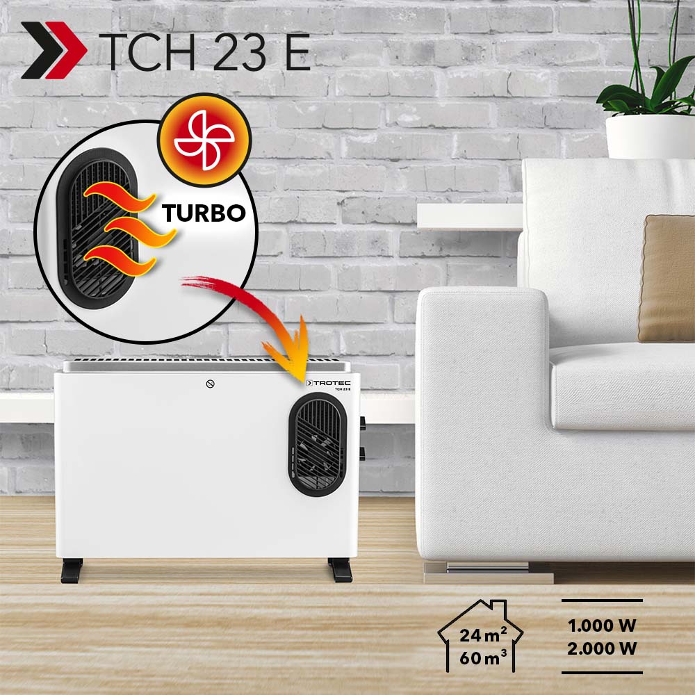 TROTEC Convector Elettrico TCH 23 E - Stufa Piatta 2000W Con Termostato - Riscaldamento Silenzioso
