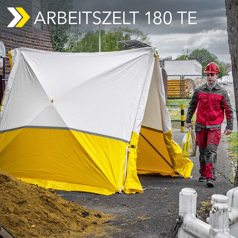 Work tent 180 TE with pitched roof: for a wide variety of uses in the often rough everyday work on site – back in stock