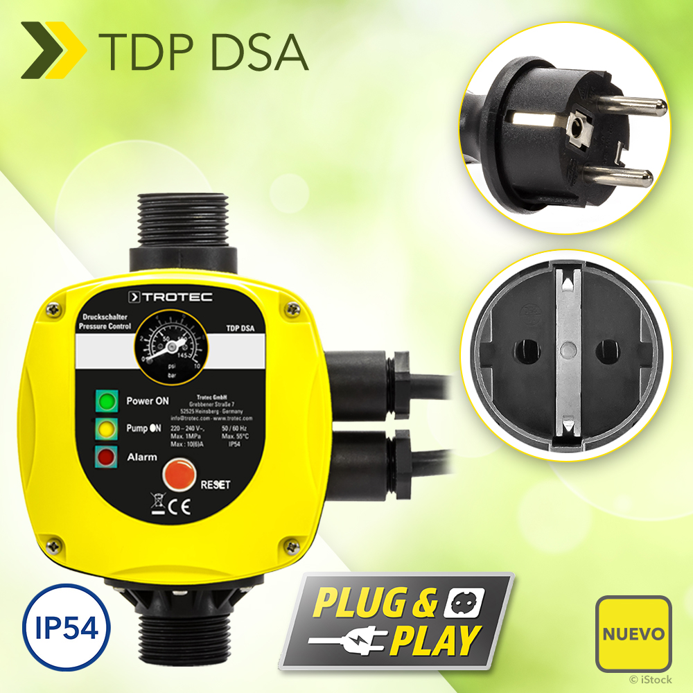 El NUEVO presostato electrónico TDP DSA ofrece un control automático con  protección contra funcionamiento en seco para bombas de agua y de jardín  con enchufe incluido por fin está disponible