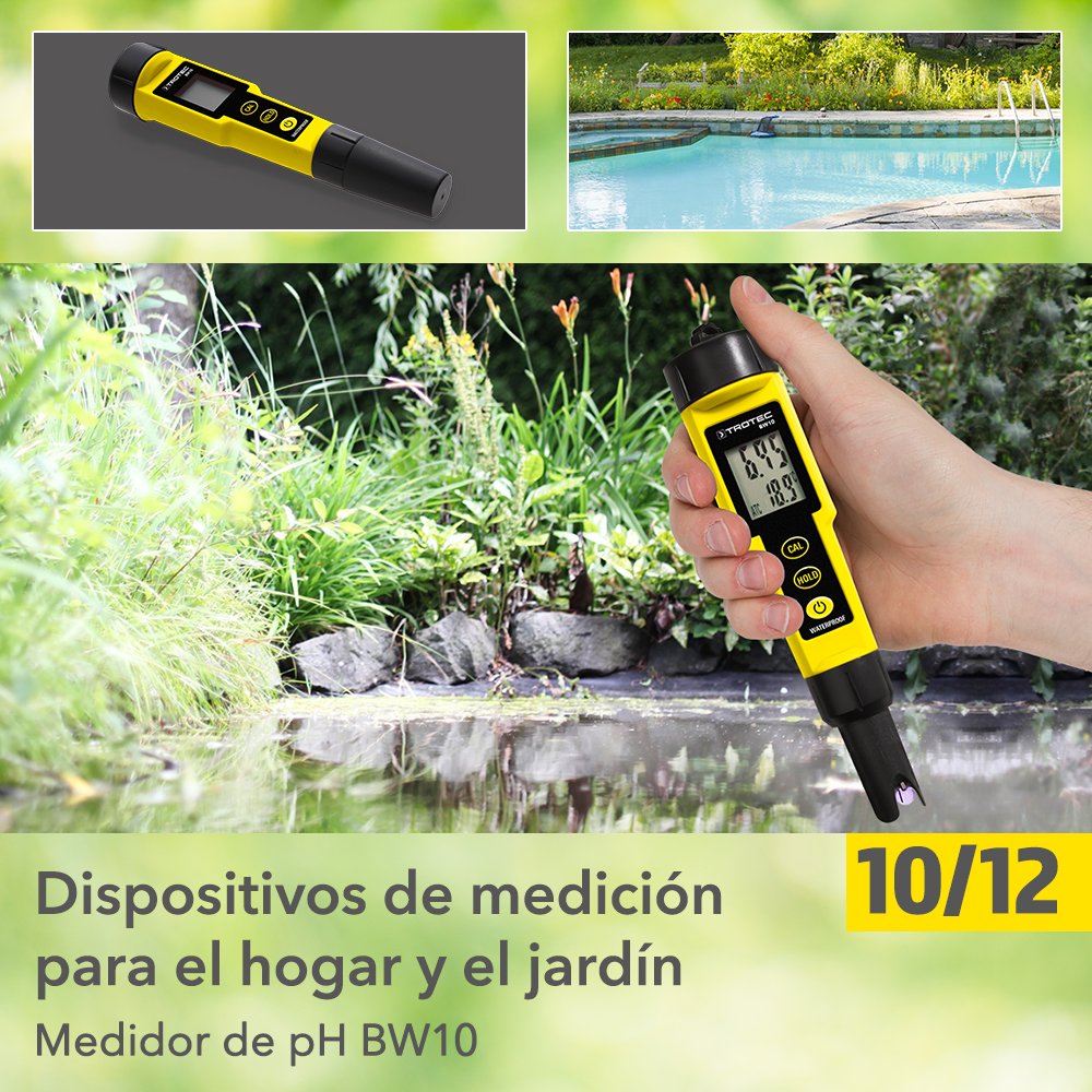 Compruebe de forma fiable los valores de pH en la piscina y el estanque: con el dispositivo de medición en calidad de la marca Trotec