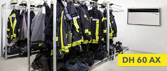 déshumidificateur à montage mural trotec DH 60 AX pour vestiaires de pompiers