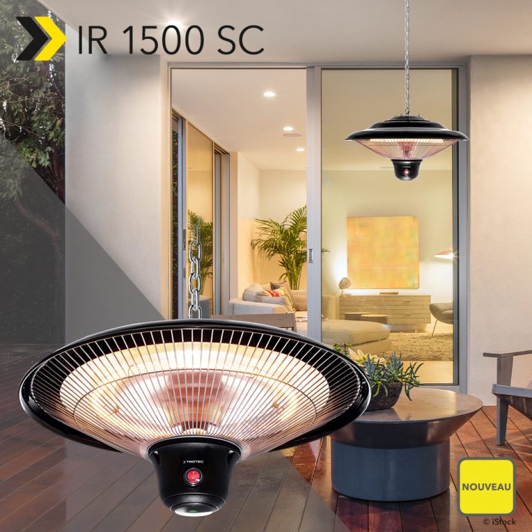 Radiateur Infrarouge Suspendu TROTEC IR 2010 SC - 2000W - IP45 étanche - Avec éclairage LED Et Télécommande - Pour Terrasse, Restaurant Extérieur - 8