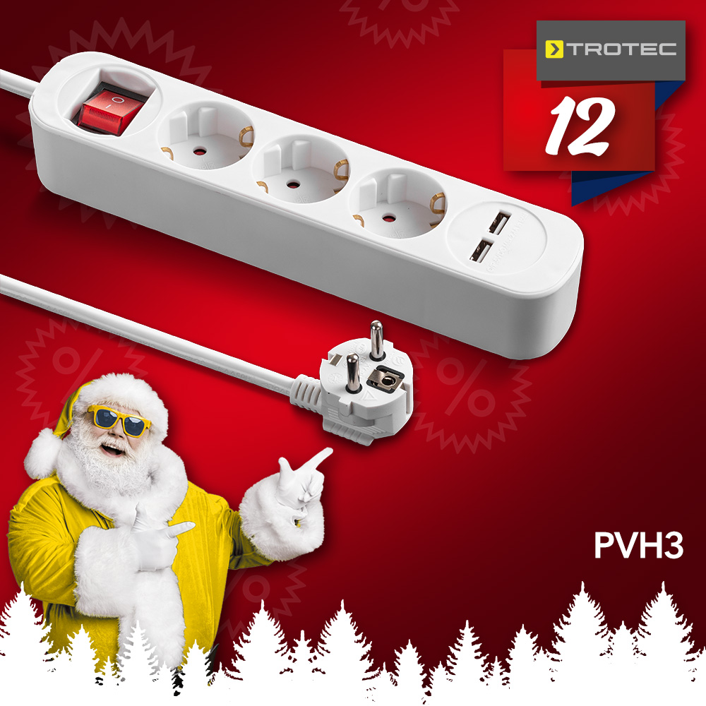 TROTEC Bloc multiprise PVH3 avec 2 Prises de Charge USB Long câble de 1,5 m