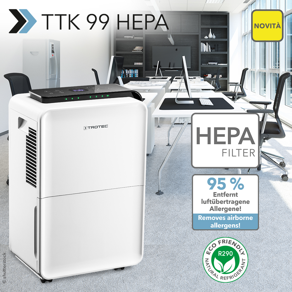 NUOVO deumidificatore di design e purificatore dell'aria TTK 99 HEPA:  deumidificatore da 31 litri con un'efficacia del 95% per la protezione da  virus, batteri e muffa – Trotec Blog – Italiani