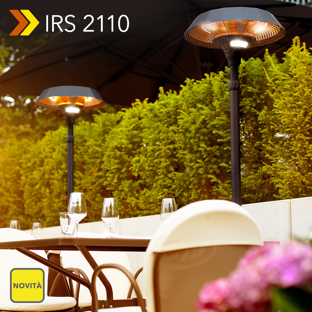 NOVITÀ! Stufetta a colonna di design IRS 2110: la soluzione di riscaldamento da 2.100 watt ad altezza regolabile, con illuminazione a LED integrata e telecomando – finalmente disponibile