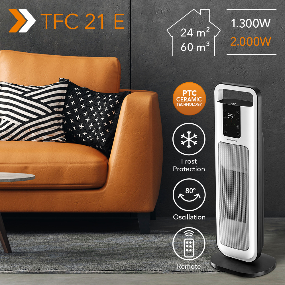Termoventilatore In Ceramica 2000W, Oscillante, 3 Livelli + Aria Fredda, Termostato Regolabile, Protezione Surriscaldamento