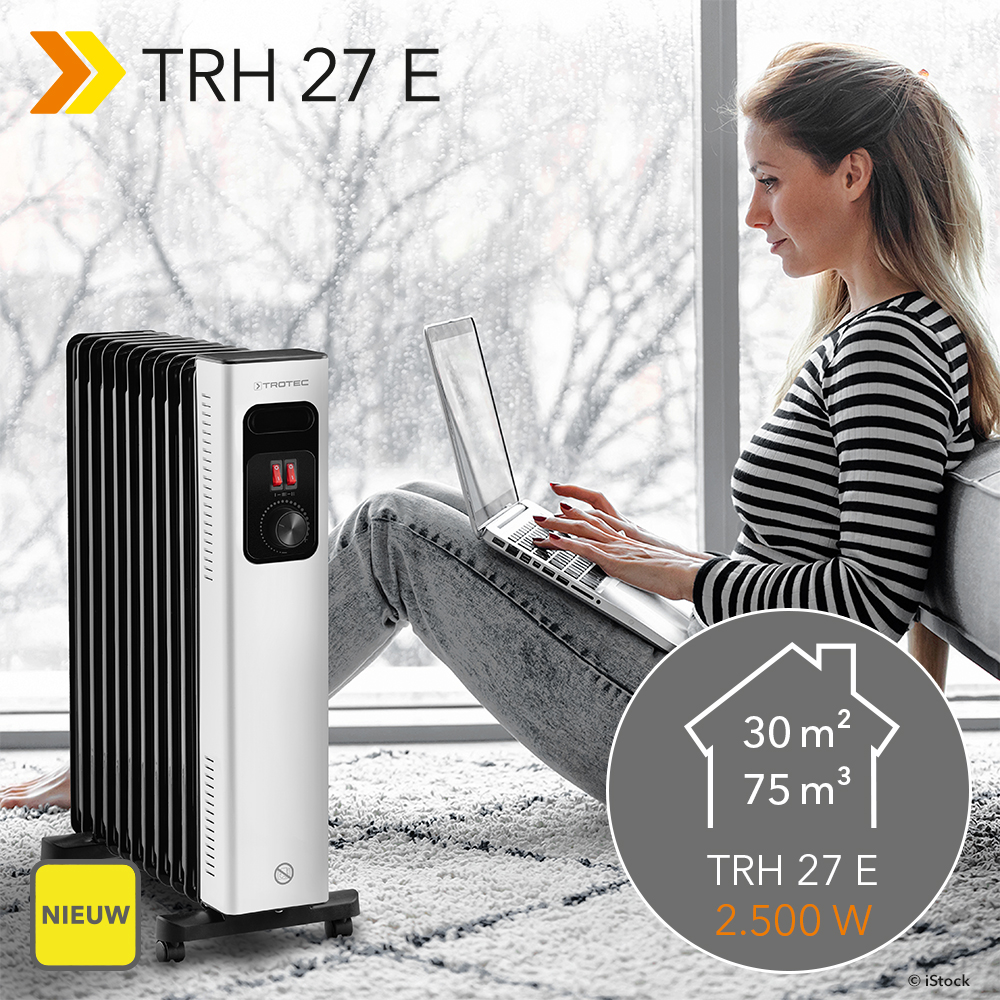 NIEUW Olieradiator TRH 27 E: voor heerlijk knusse warmte – met 2.500 vermogen, drie standen en een innovatief design met verwarmingsribben