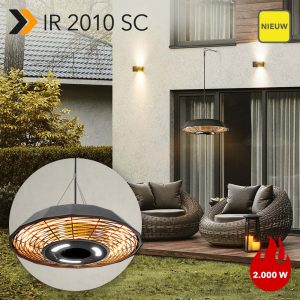 NIEUW Design-plafondstraler IR 2010 SC: zorgt met 2.000 watt en geïntegreerde led-verlichting voor warmte, licht en welzijn buitenshuis