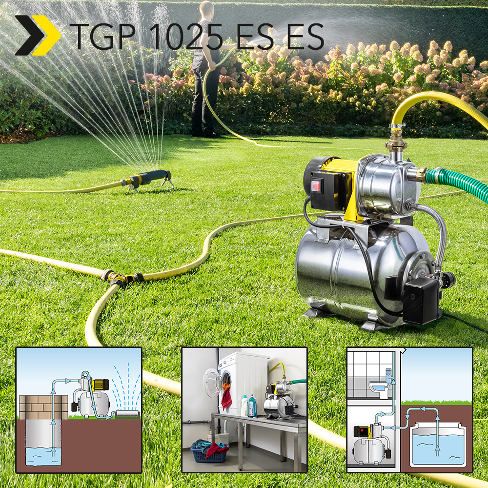 NIEUW Huiswaterpomp TGP 1025 ES ES in elegante rvs uitvoering: ideaal om alternatieve waterbronnen voor huis en tuin te gebruiken – weer leverbaar
