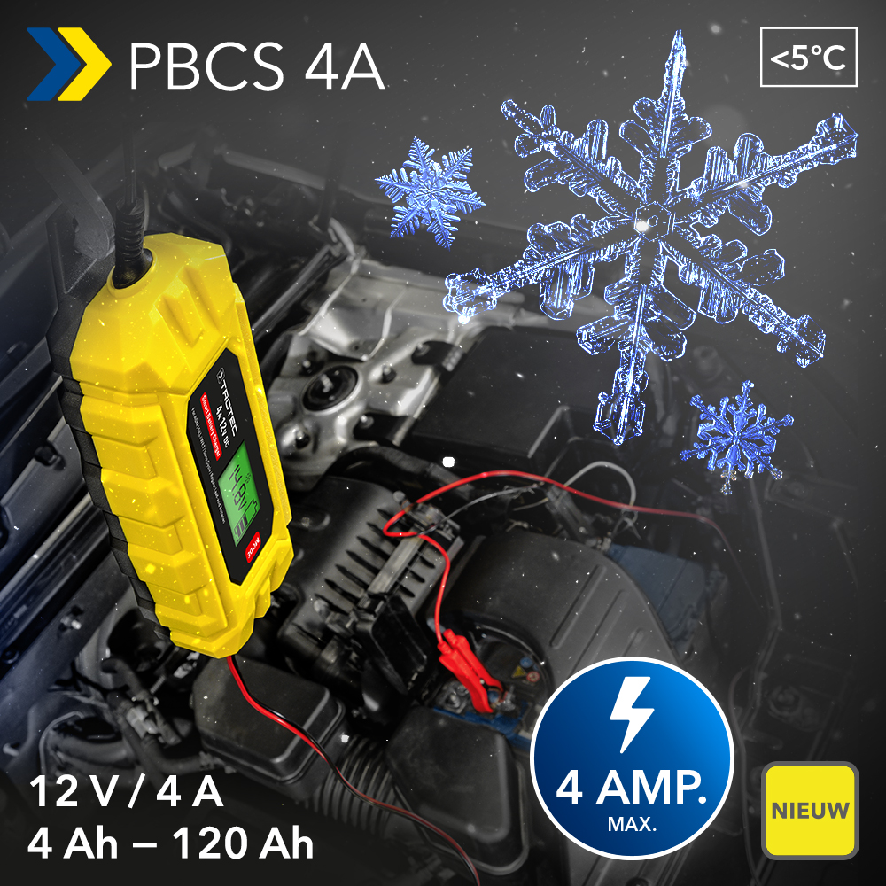 NIEUW Acculaadapparaat PBCS 4A met LCD-scherm voor 12V-accu’s van auto’s en motorfietsen – incl. voedingsmodus voor vervanging van de accu zonder gegevensverlies