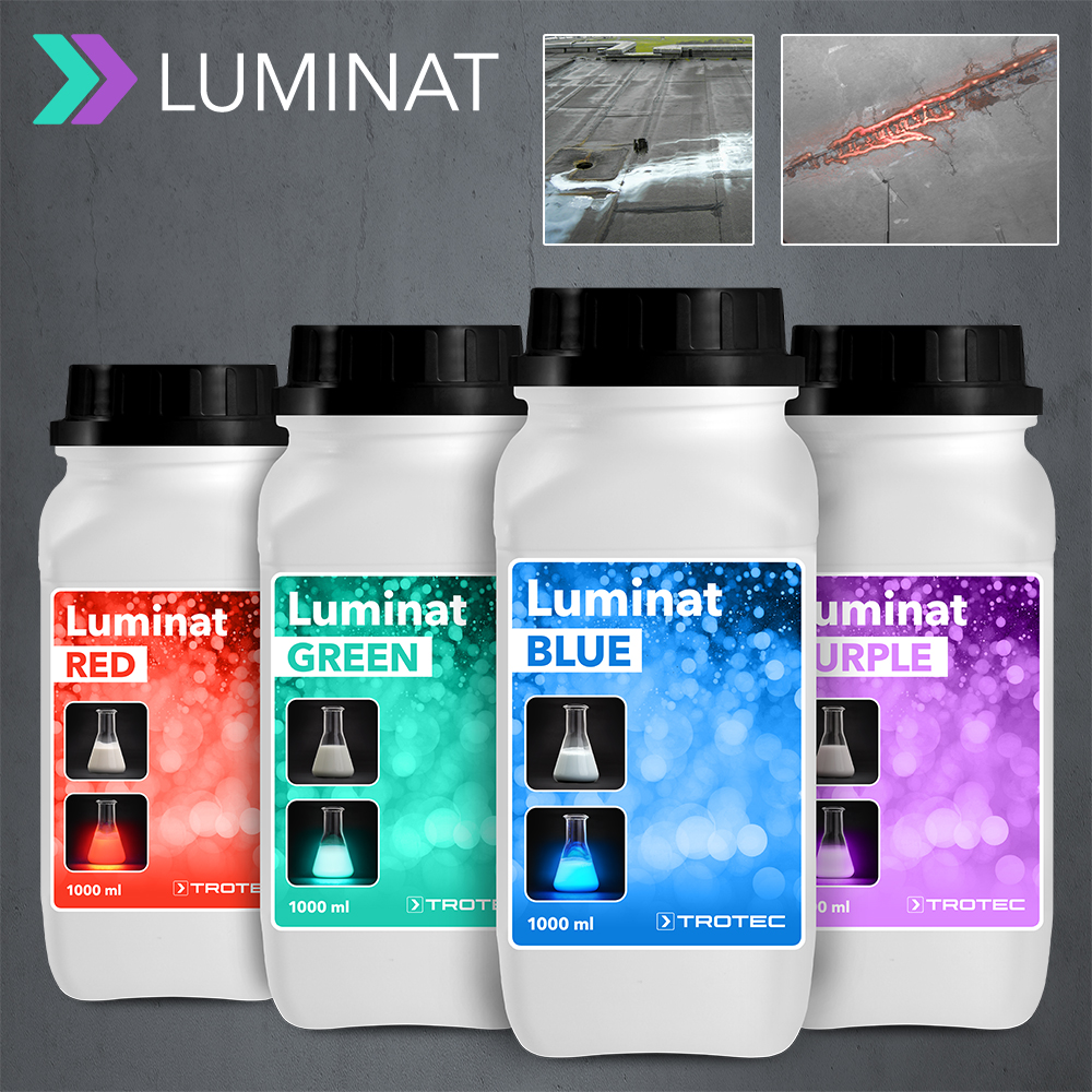 Corantes fluorescentes UV da série Luminat – o marcador UV consagrado para a deteção de ruturas em tubagens – Agora em ainda mais cores para ainda mais possibilidades.