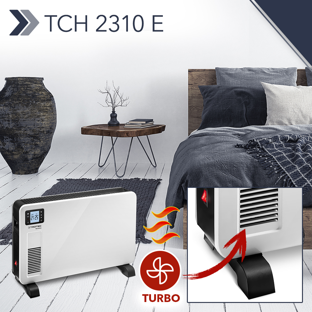 Convetor moderno TCH 2310 E: alternativa de aquecimento económica com potência calorífica de 2300 W, turboventilador e telecomando – novamente disponível