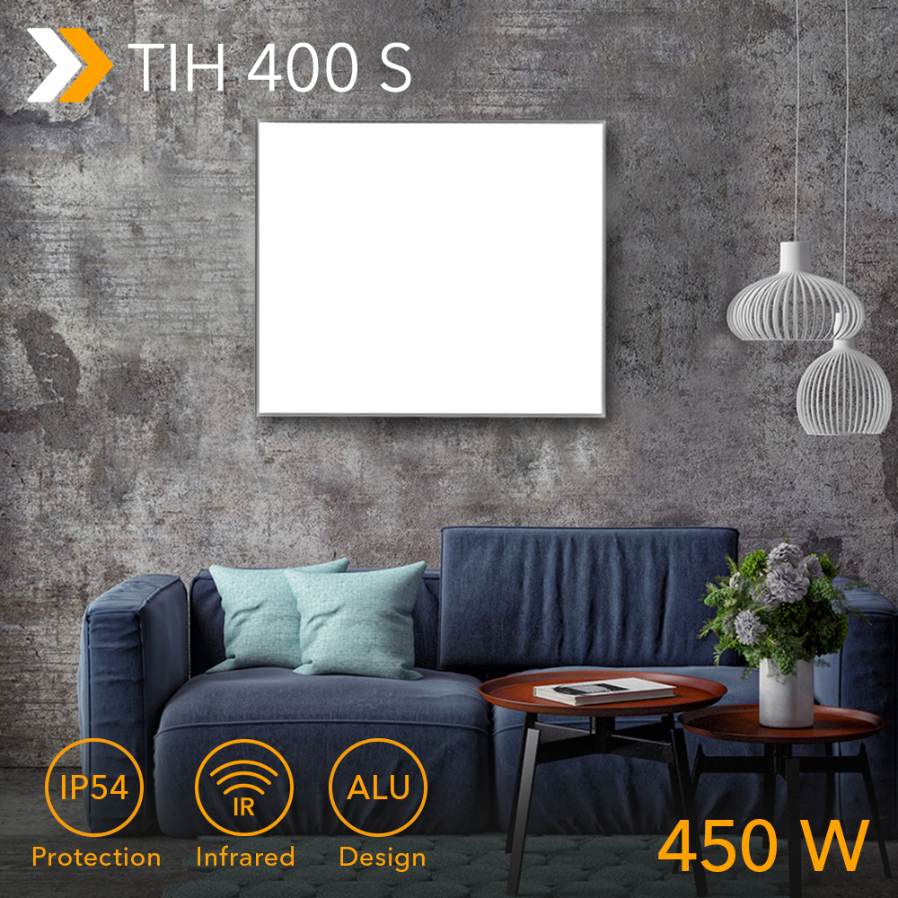 Painel de aquecimento infravermelho TIH 400 S com eficiência de 100%: consumo de energia de 450 W mediante uma potência de aquecimento de até 450 W – novamente disponível
