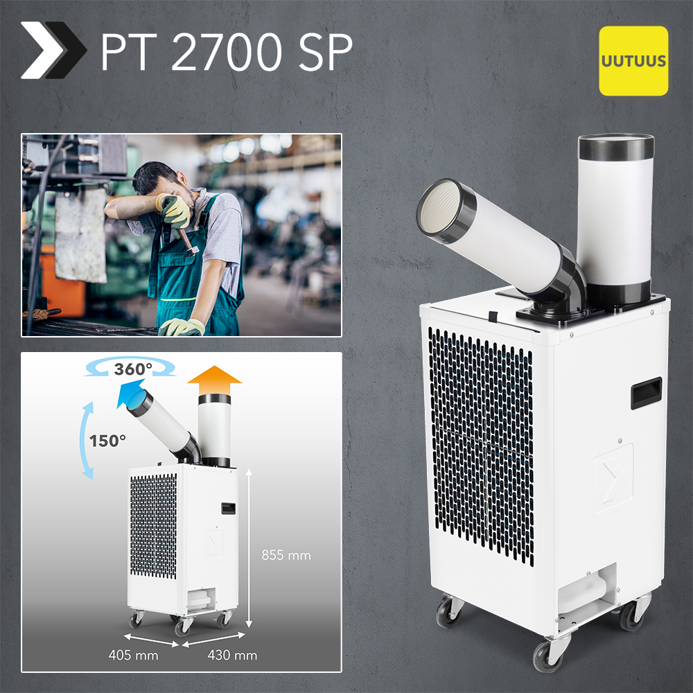 UUSI Spot-ilmanjäähdytin PT 2700 SP: kohdennettua jäähdytystä korjaamoissa, työhalleissa ja suurkeittiöissä – viileä työilmasto ilman lämpöstressiä