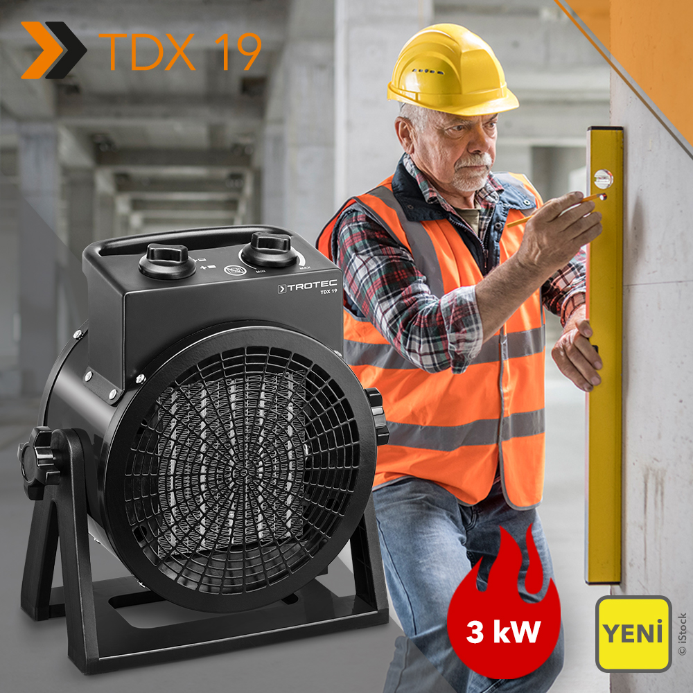YENİ seramik fanlı ısıtıcı TDX 19: 3 kW ısı çıkışı ile şantiyelerde, atölyelerde veya depolarda en uygun ısıtma çözümü