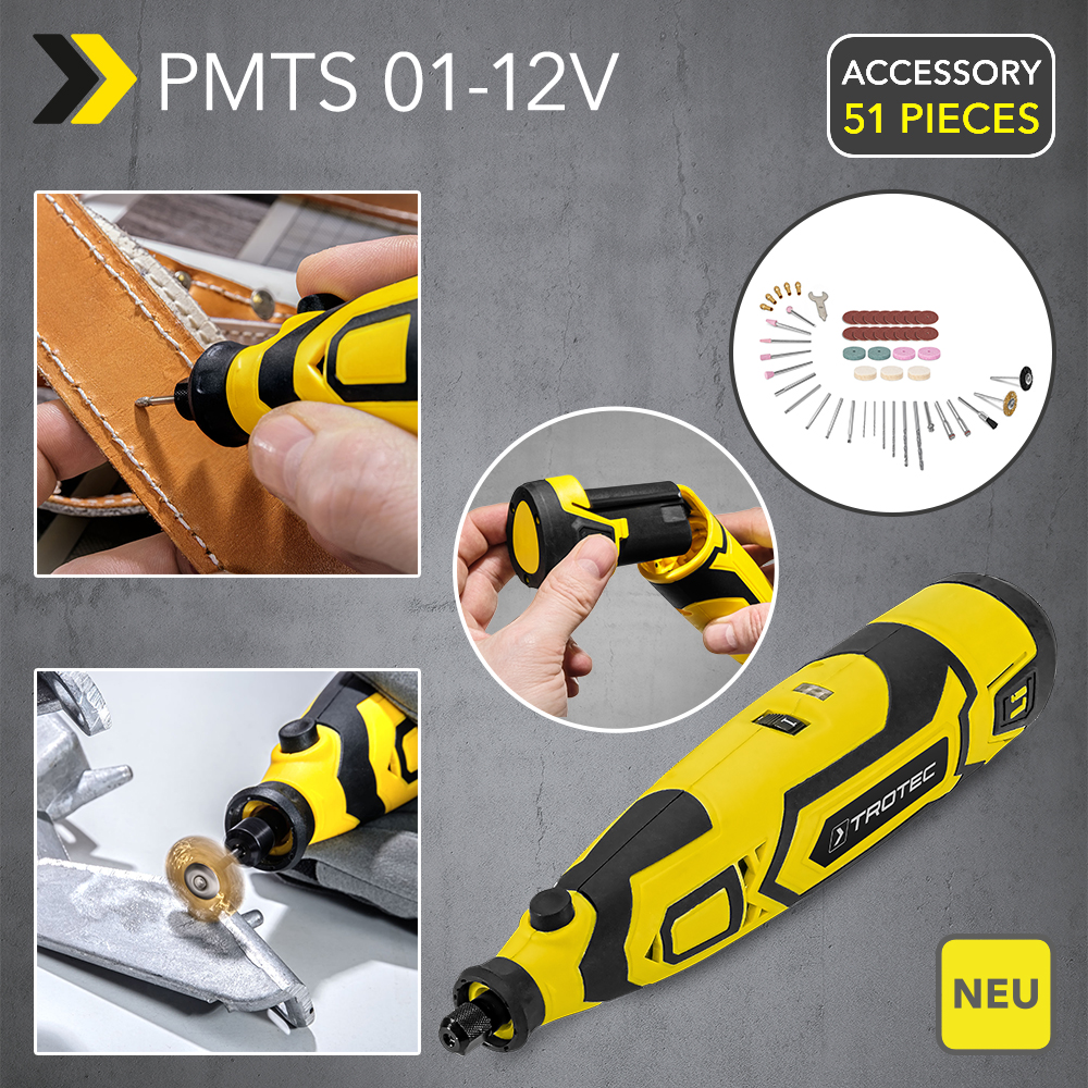 NEU Multifunktionswerkzeug PMTS 01-12V: kabelloses Rotationswerkzeug mit 51-teiligem Zubehör-Set – für Anwendungen im Beruf, Heimwerker- und Hobbybereich